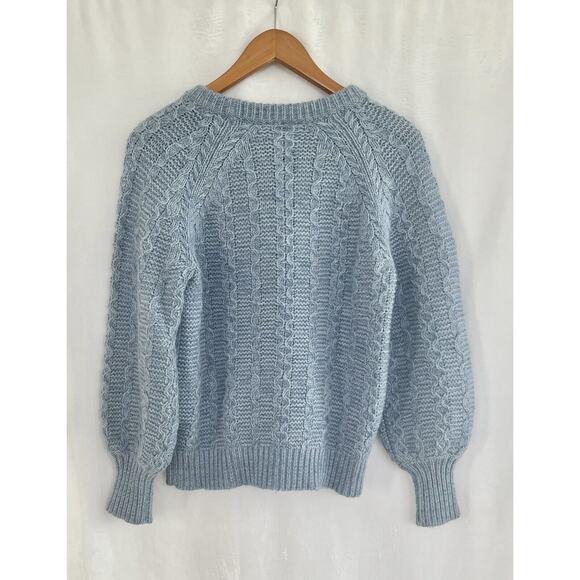 NWT $350 Rebecca Taylor Cable Knit Sweater MEDIUM Misty Blue Pullover Wool Blnd - Picture 8 of 8